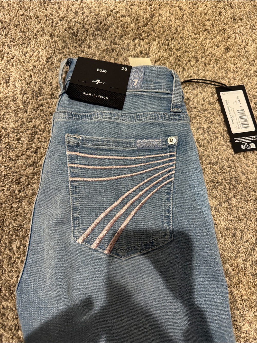 7 For All Mankind Light Blue Skinny Jeans with Pink Embroidery